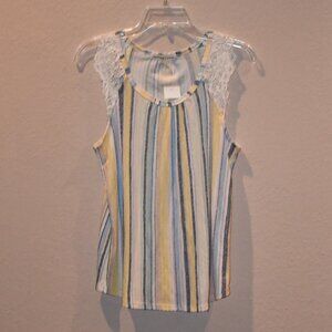 Above & Beyond Women's Multi-Color Striped Sleeveless Lace Trim Top Size S NWT